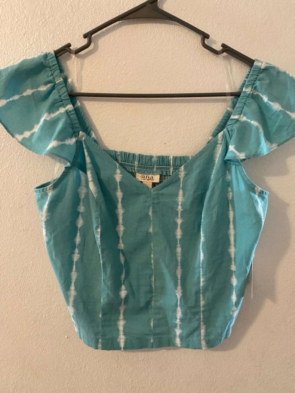 a.n.a Teal and White Tie-Dye Off-Shoulder Crop Top